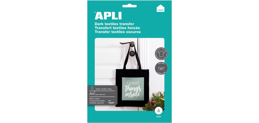 Apli T-shirt Transfer Paper voor donker of zwart textiel, pak met 5 vellen