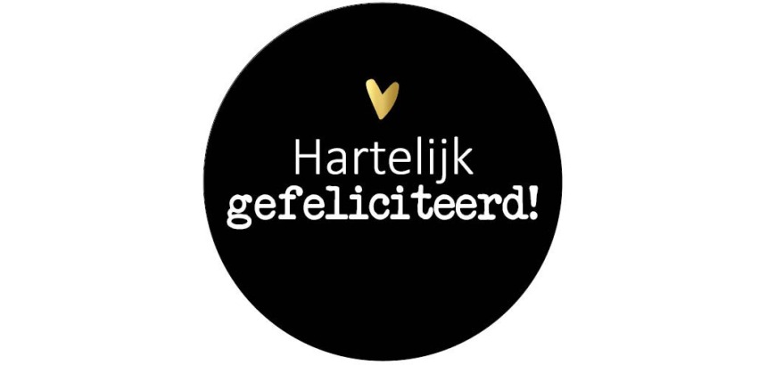 KP label "Hartelijk gefeliciteerd," diameter 40 mm, roll of 250 pieces