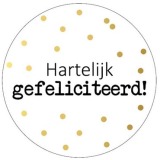 KP etiket "Hartelijk gefeliciteerd + stippen", diameter 40 mm, rol van 250 stuks