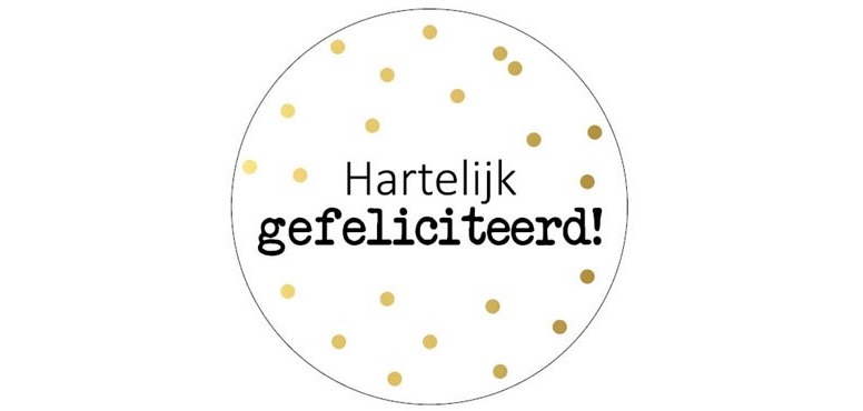 KP étiquette "Hartelijk gefeliciteerd+points", diamètre 40 mm, rouleau de 250 pièces