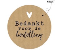 KP etiket "Bedankt voor de bestelling", kraft, diameter 50 mm, rol van 250 stuks