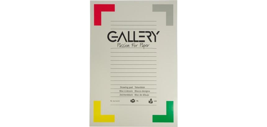 Gallery papier à dessin, 120 g, ft 29,7 x 42 cm, A3, papier sans bois, bloc de 24 feuilles