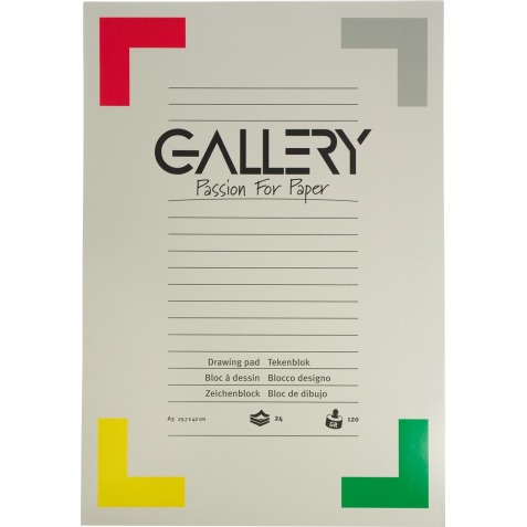 Gallery tekenpapier, 120 g, ft 29,7 x 42 cm, A3, houtvrij papier, blok van 24 vel