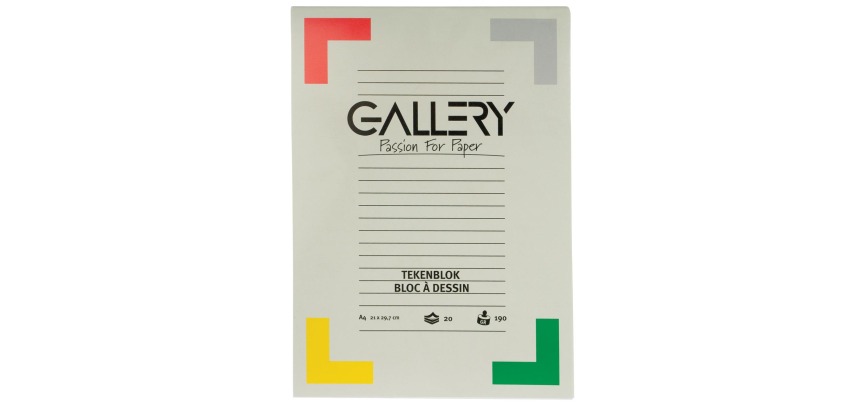 Gallery drawing paper, 190 g, size 21 x 29.7 cm, A4, wood-free paper, pad of 20 sheets