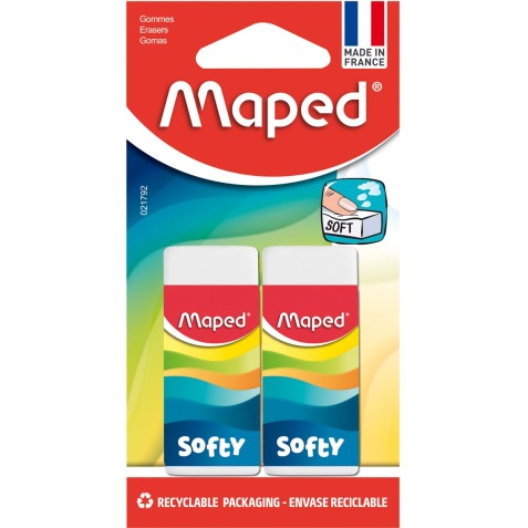 Maped gomme Softy format moyenne, blister de 2 pièces