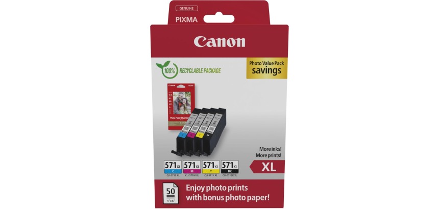 Canon photo value pack CLI-571XL, 375 - 895 foto's, OEM 0332C006, 4 kleuren