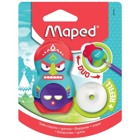 Maped taille-crayon + gomme Totem, blister de 1 pièce