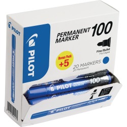 Pilot marqueur permanent 100, boîte de 15 + 5 pièces, bleu