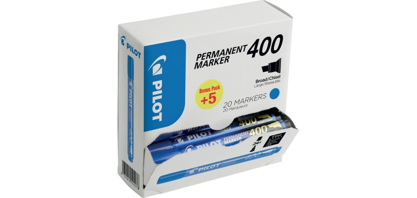Pilot marqueur permanent 400, boîte de 15 + 5 pièces, bleu