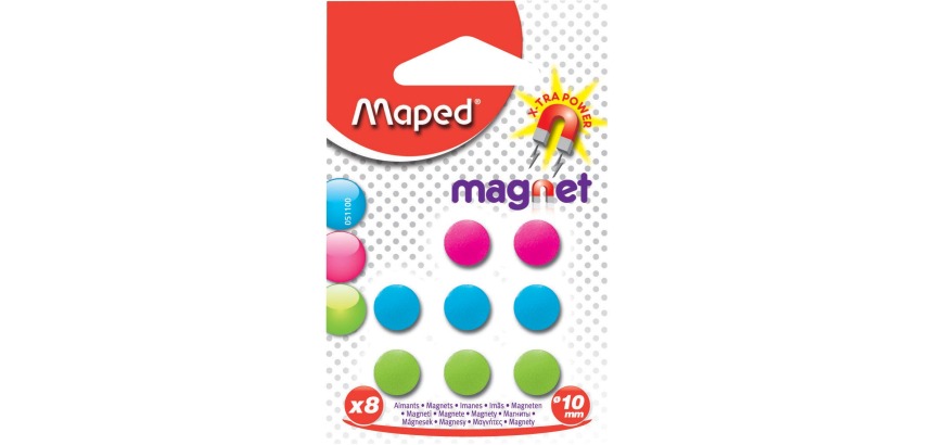 Maped magnets, 10 mm, assorted colors, pack of 8 pieces