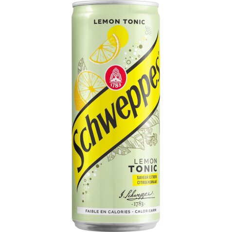 Schweppes Lemon Tonic, boisson rafraîchissante, sleek canette de 33 cl, paquet de 24 pièces