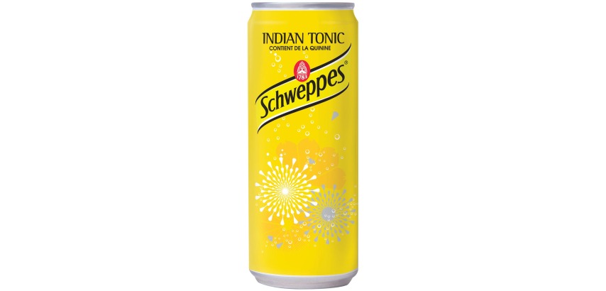 Schweppes Indian Tonic, refreshing drink, 33 cl can, pack of 24 pieces