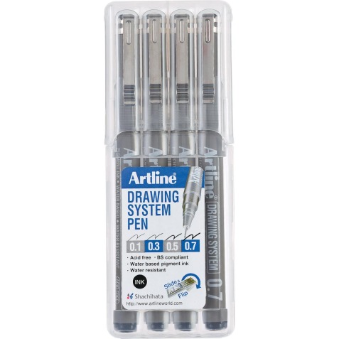 Fineliner Drawing System etui van 4 stuks: 0,1 - 0,3 - 0,5 en 0,7 mm