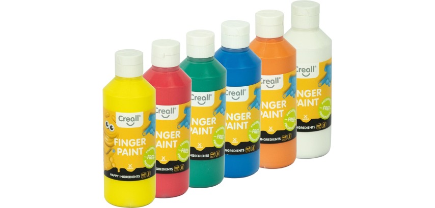 Creall gouache au doigt Happy, set de 6 flacons de 250 ml en couleurs assorties