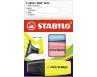 STABILO BOSS MINI markeerstift, etui van 3 stuks in geel, roze en blauw
