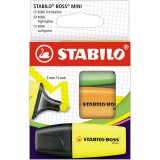 STABILO BOSS MINI markeerstift, etui van 3 stuks in geel, oranje en groen