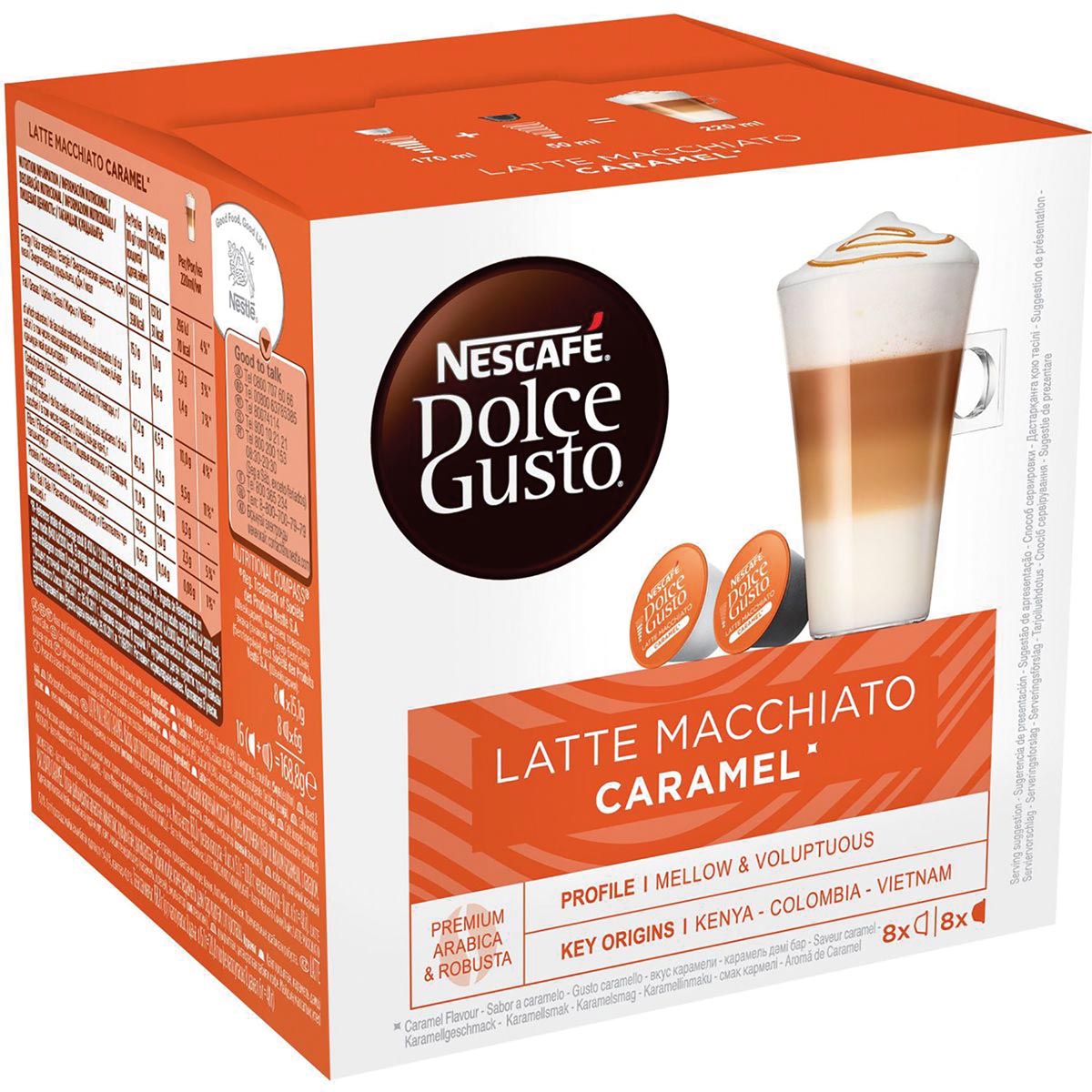 Nescafe Dolce Gusto Latte Macchiato Caramel, 8 + 8 Pods