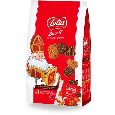 Lotus speculoos Sinterklaaskoekjes met chocolade, pak van 6 x 25 g