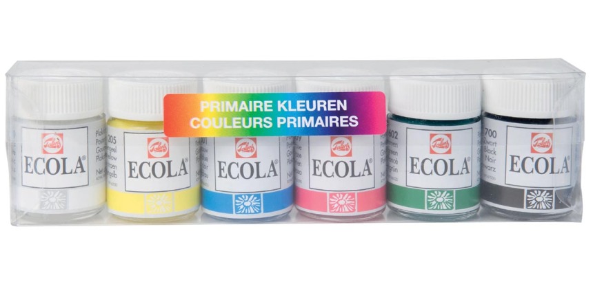 Talens Ecola plakkaatverf potje van 16 ml, etui met 6 potjes in geassorteerde kleuren