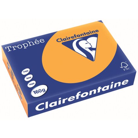 Clairefontaine Trophée Pastel, papier couleur, A4, 160 g, 250 feuilles, clémentine