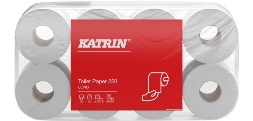 Katrin Toilettenpapier, 3-lagig, 250 Blätter pro Rolle, Paket mit 8 Rollen