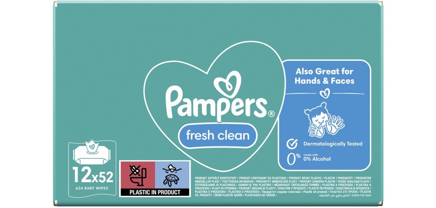 Pampers Fresh Clean wet wipes, box of 12 x 52 pieces