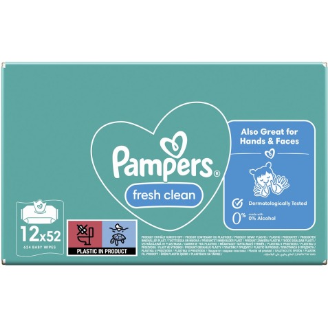 Pampers Fresh Clean lingettes humides, boîte de 12 x 52 pièces