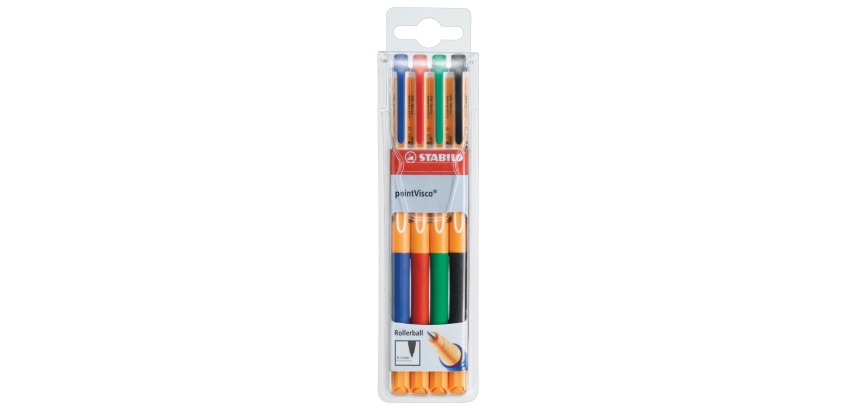 STABILO pointVisco Roller, 0,5 mm, Etui mit 4 Stück in verschiedenen Farben