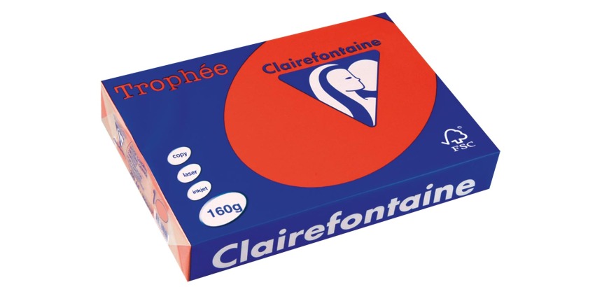 Clairefontaine Trophée Intens, papier couleur, A4, 160 g, 250 feuilles, rouge corail