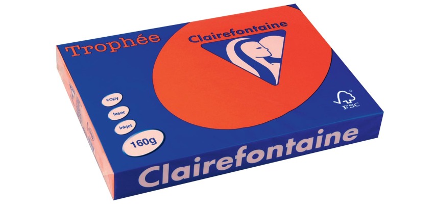 Clairefontaine Trophée Intens, Farbiges Papier, A3, 160 g, 250 Blätter, Korallenrot