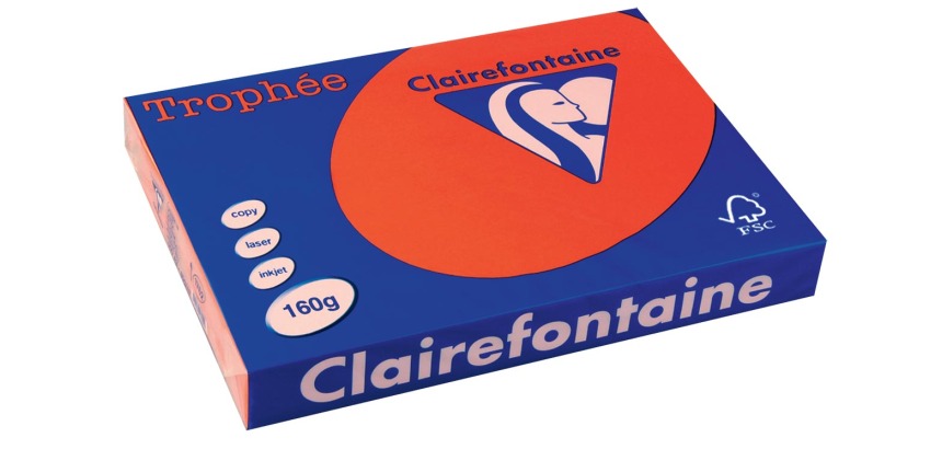 Clairefontaine Trophée Intens, gekleurd papier, A3, 160 g, 250 vel, koraalrood
