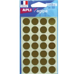Agipa ronde etiketten in etui diameter 15 mm, goud, 112 stuks, 28 per blad