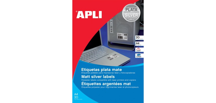 Apli Silver Labels ft 210 x 297 mm (w x h), 20 pieces, 1 per sheet
