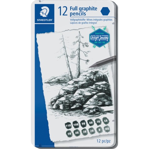 Staedtler Crayon Mars Lumograph 12 pièces: 6B-5B-4B-3B-2B-B-HB-F-H-2H-3H-4H