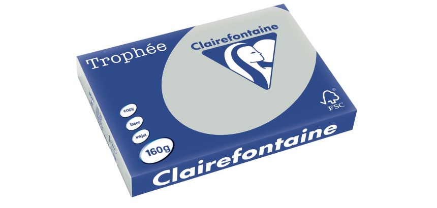 Clairefontaine Trophée Pastell, Farbiges Papier, A3, 160 g, 250 Blatt, Hellgrau