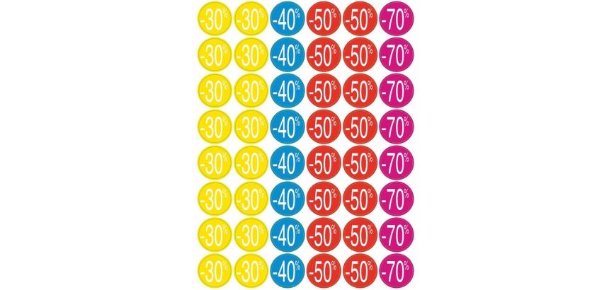 Agipa kortinglabel van -30% tot -70%, geassorteerde kleuren