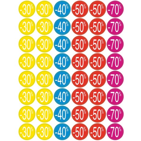 Apli étiquettes remises de -30% jusqu'à -70%, couleurs assorties