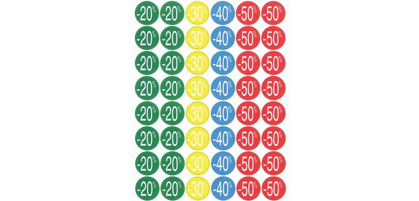 Agipa Kortinglabel van -20% tot - 50%, geassorteerde kleuren
