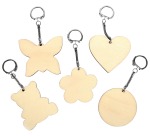 Graine Créative Porte-clés en bois, différentes formes, diamètre 55 mm, sachet de 10 pièces