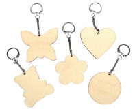 Graine Créative Sleutelhanger hout, assortiment vormen, diameter 55 mm, zakje van 10 stuks