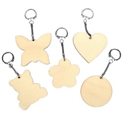 Graine Créative Porte-clés en bois, différentes formes, diamètre 55 mm, sachet de 10 pièces