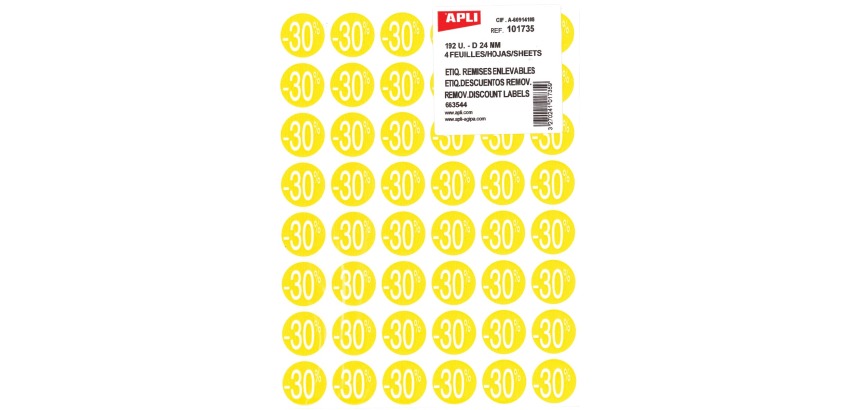Agipa Etiquettes remises -30%, jaune, paquet de 192 pièces, amovible