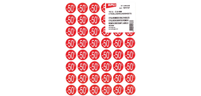 Agipa Etiquettes remises -50%, rouge, paquet de 192 pièces, amovible