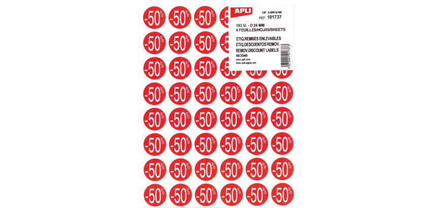 Agipa Etiquettes remises -50%, rouge, paquet de 192 pièces, amovible