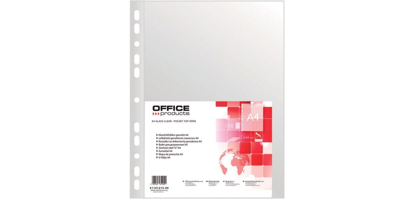 OFFICE Produkte Klarsichthülle, A4, 40 Mikron, genarbt, Packung mit 100 Stück