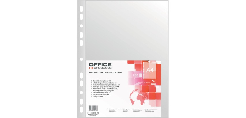 OFFICE products pochette perforée, A4, 40 microns, lisse, paquet de 100 pièces