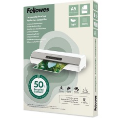 Fellowes pochette à plastifier 50 % recyclée, mate, ft A5, paquet de 100 pièces