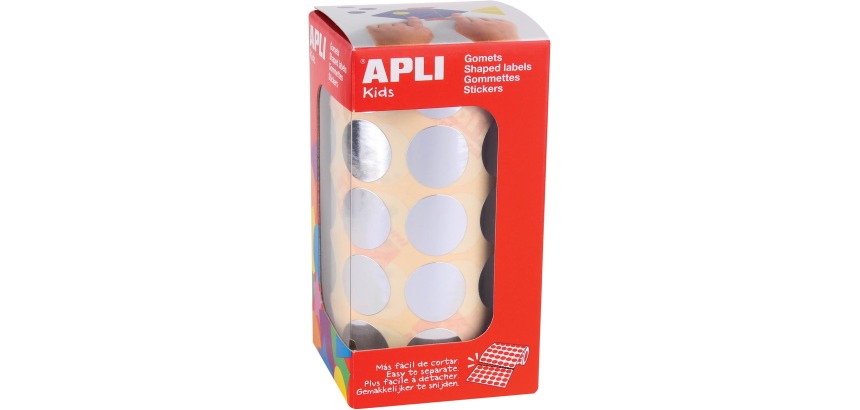 Apli Kids gommettes sur rouleau, cercle 20 mm, 1770 gommettes, argent métallique