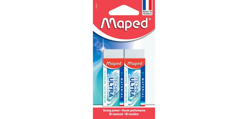 Maped gum Technic Ultra Classic, wit, blister van 2 stuks