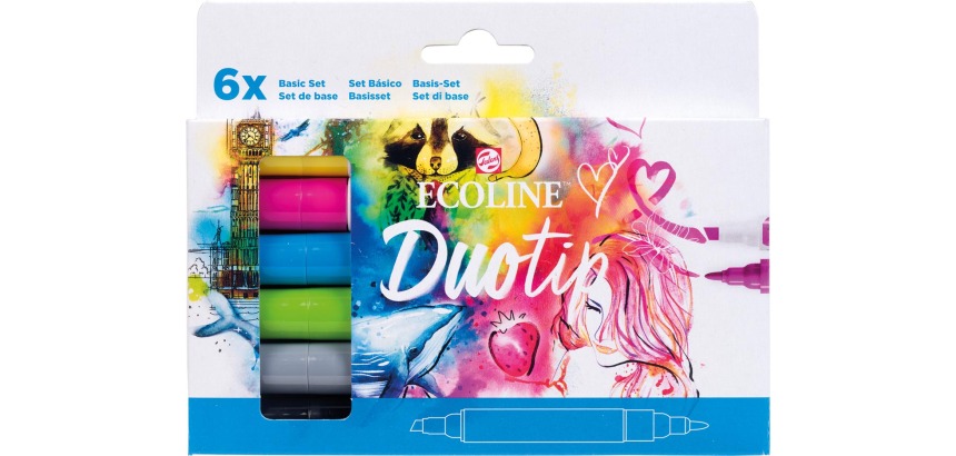 Stylo Duotip Talens Ecoline set de base 6 couleurs